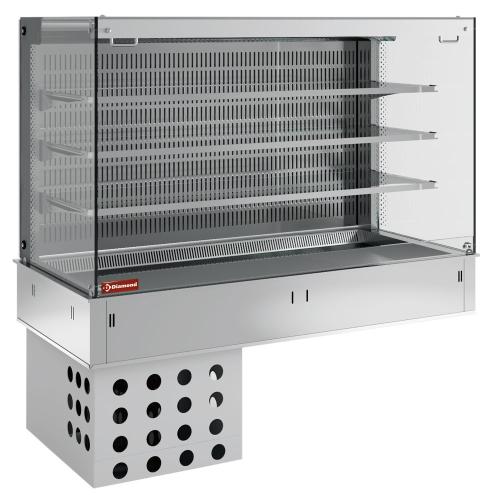 DPA/CTVA315-S | Mural avec top et vitrine "carrée" sur 3 niveaux ouverte (avec rideau), réfrigérés, ventilés, 4x GN 1/1 (sans unité hermétique)