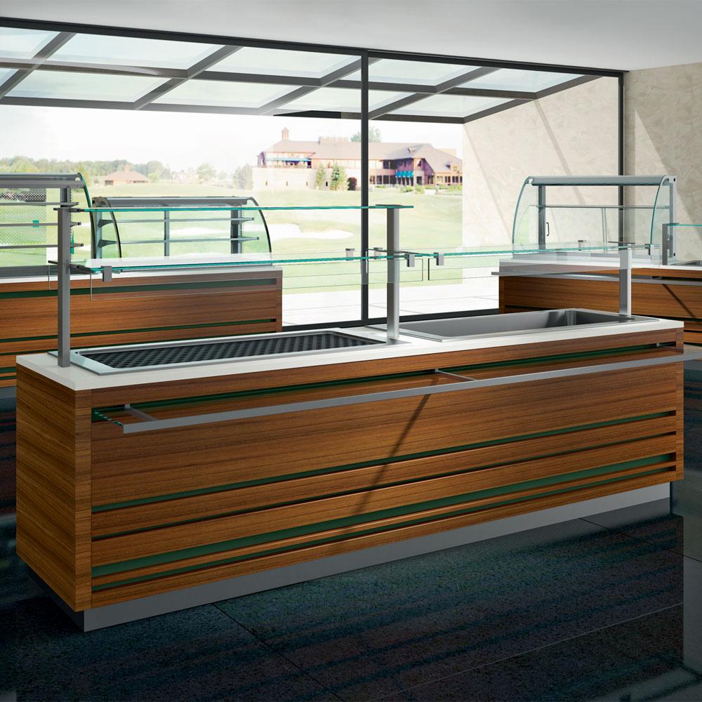 DPA/TVF318-R2 | Elément top et vitrine sur 3 niveaux fermée, réfrigérés, ventilés, 5x GN 1/1