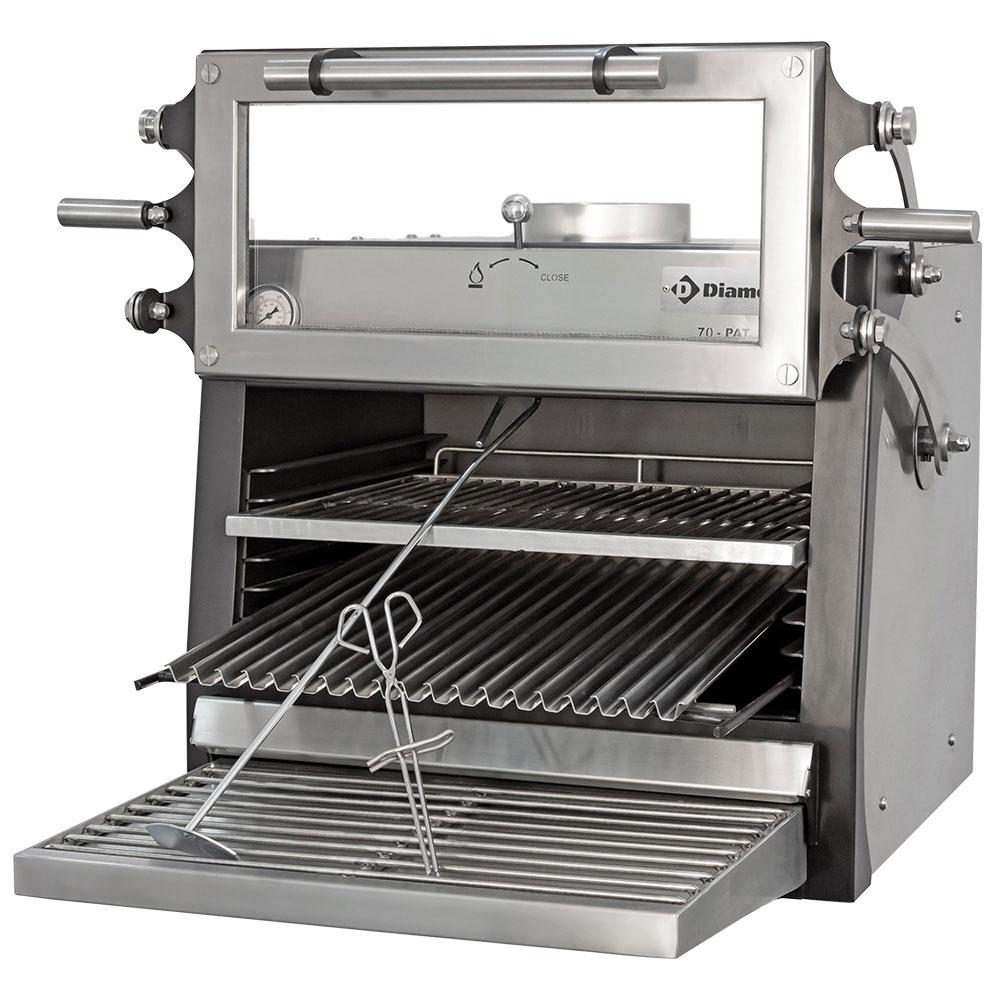 CBQ-060/RX | Four-BBQ  à charbon, GN 1/1 (60 Kg/h) - Porte relevable/Inox