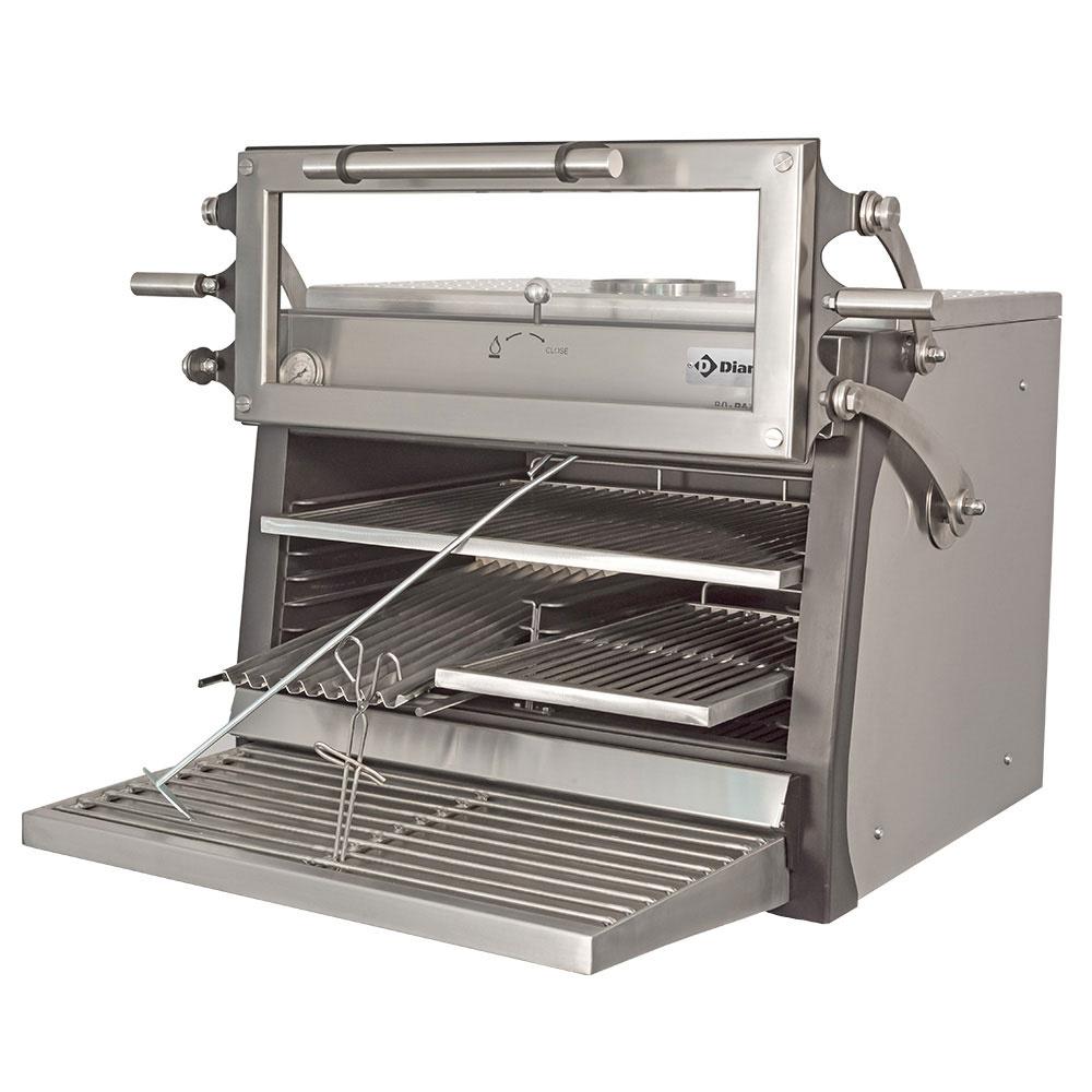 CBQ-075/RX | Houtskooloven-BBQ, GN 1/1 + GN2/4 (75 Kg/h)- Hefbare deur/Roestvrij staal