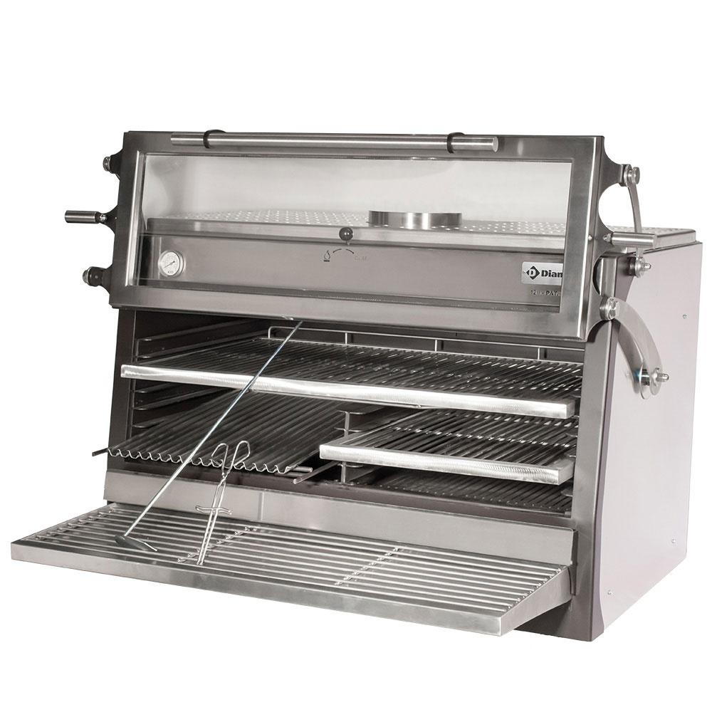 CBQ-120/RX | Four-BBQ  à charbon, GN 2/1+ GN1/1(150 Kg/h) - Porte relevable /Inox