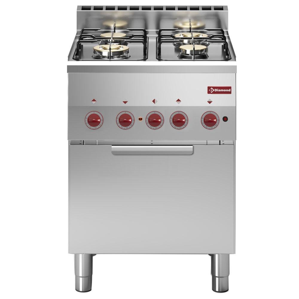 G60/4BFEV6-N | Fourneau 4 feux gaz et four convection électrique GN 2/3