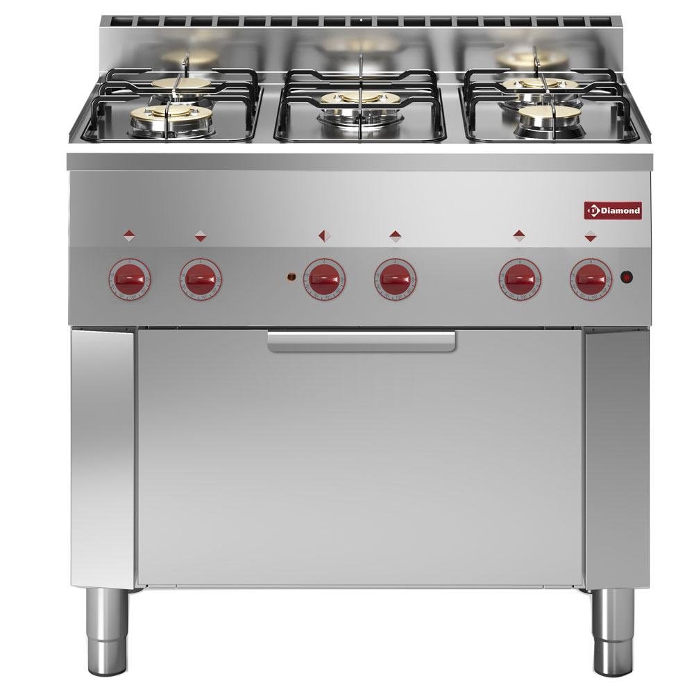 G60/5BFEV9-N | Fourneau 5 feux gaz et four convection électrique GN 1/1