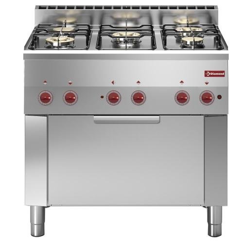 G60/5BFEV9-N | Gasfornuis 5 branders en elektrische convectie-oven GN 1/1