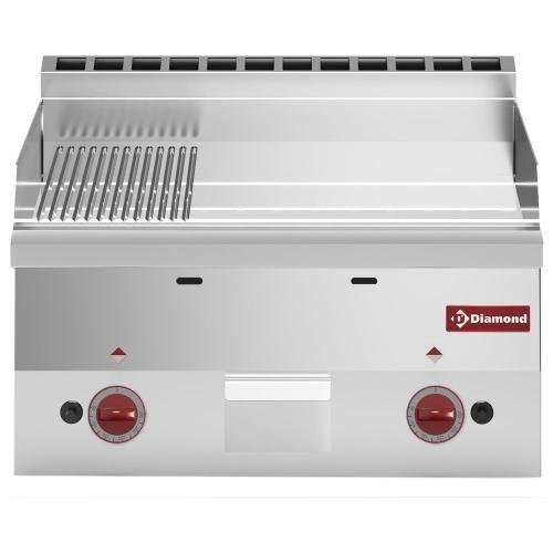 G60/PMCD6T-N | Plaque de cuisson gaz, surface 2/3 lisse, 1/3 nervurée "chrome" -Top-