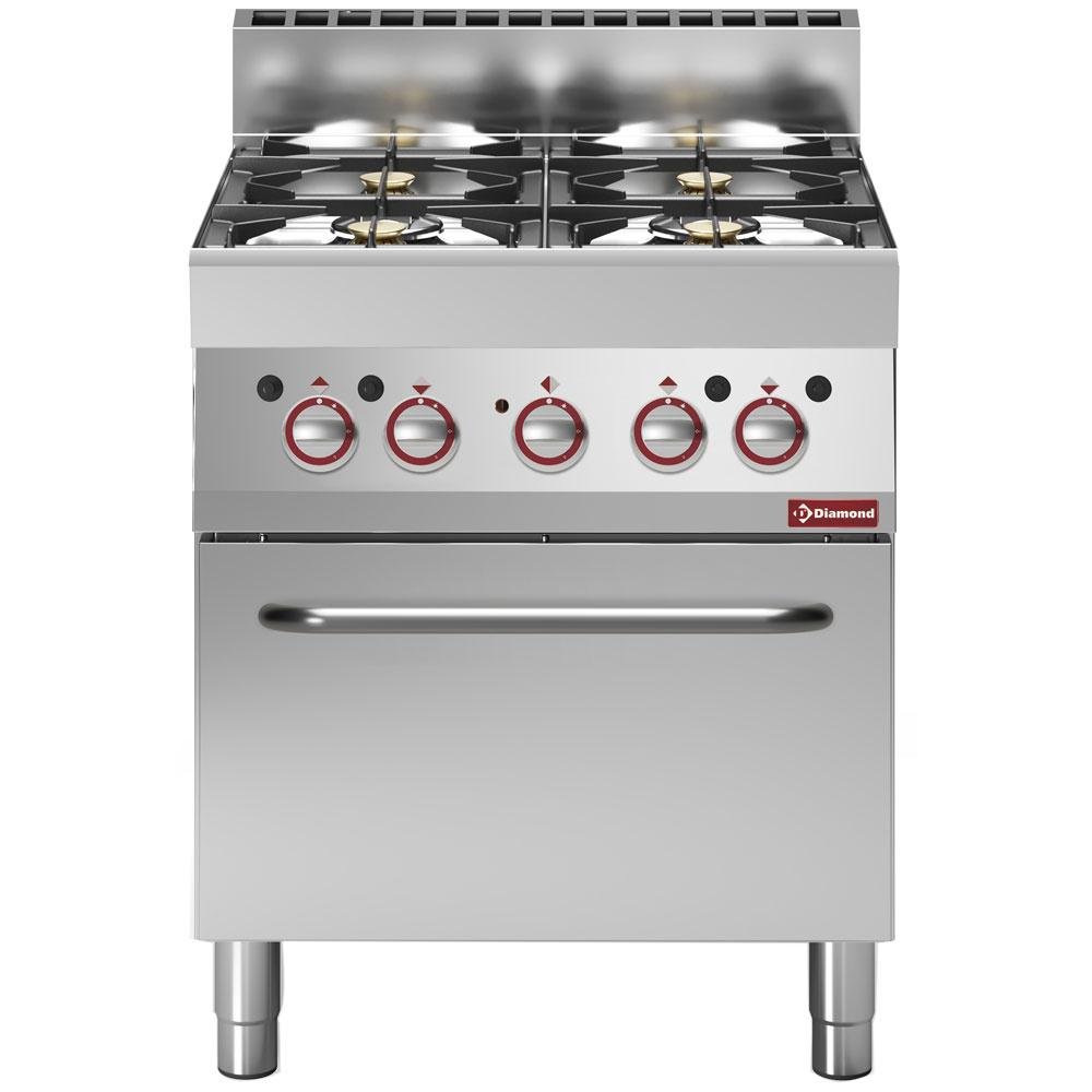 G65/4BFEV7-230V/3-N | Fourneau gaz 4 feux vifs, avec four électrique à convection GN 1/1