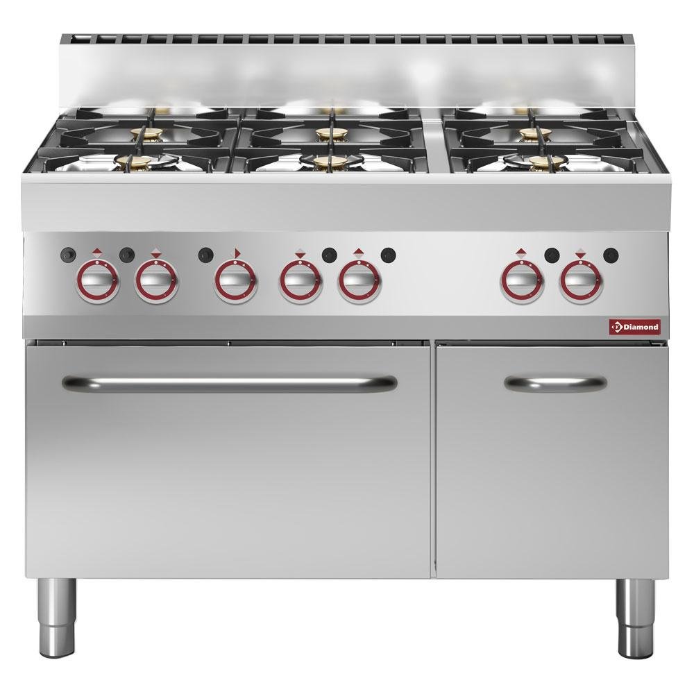 G65/6BFA11-N | Fourneau 6 feux vifs, sur four gaz et armoire neutre
