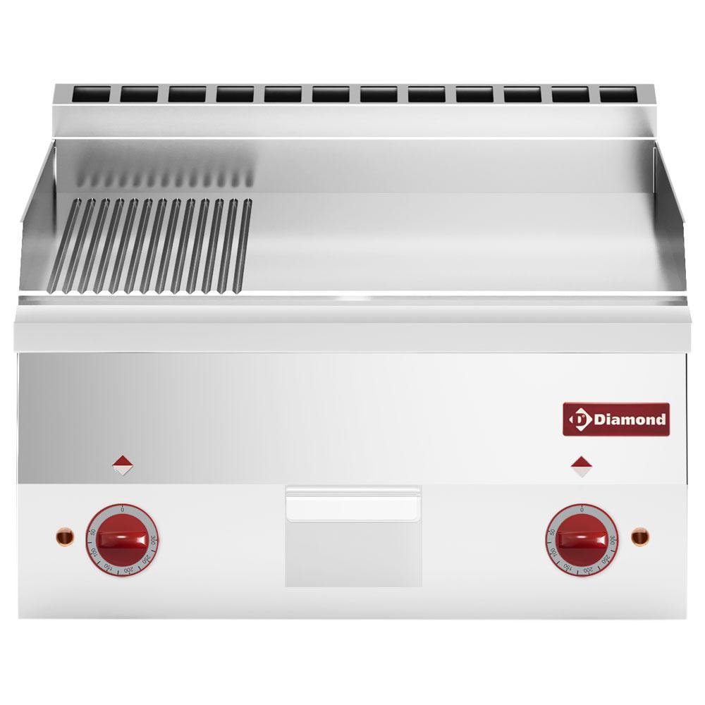 E60/PMCD6T-N | Plaque de cuisson électrique, 2/3 lisse et 1/3 nervurée "chrome" -Top-