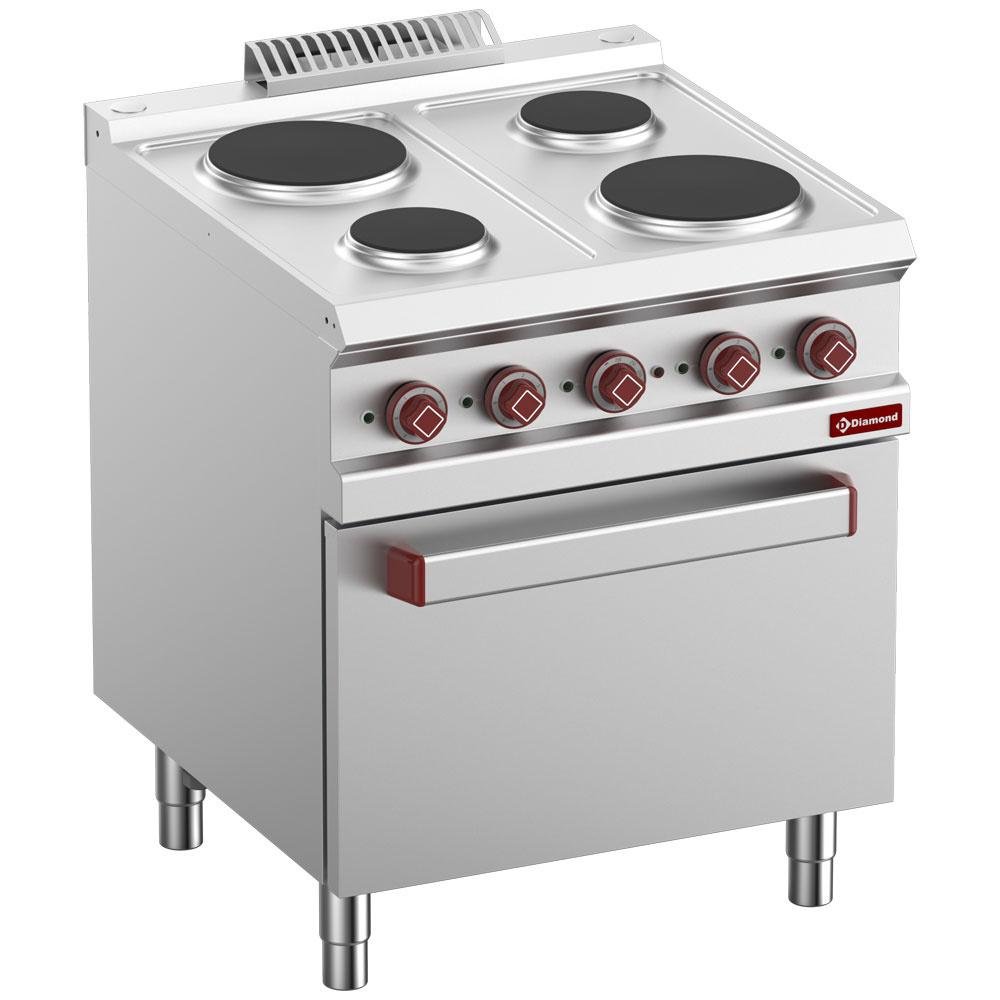 E7/4PF7-N | Fourneau 4 plaques rondes avec four électrique GN 2/1 et grill