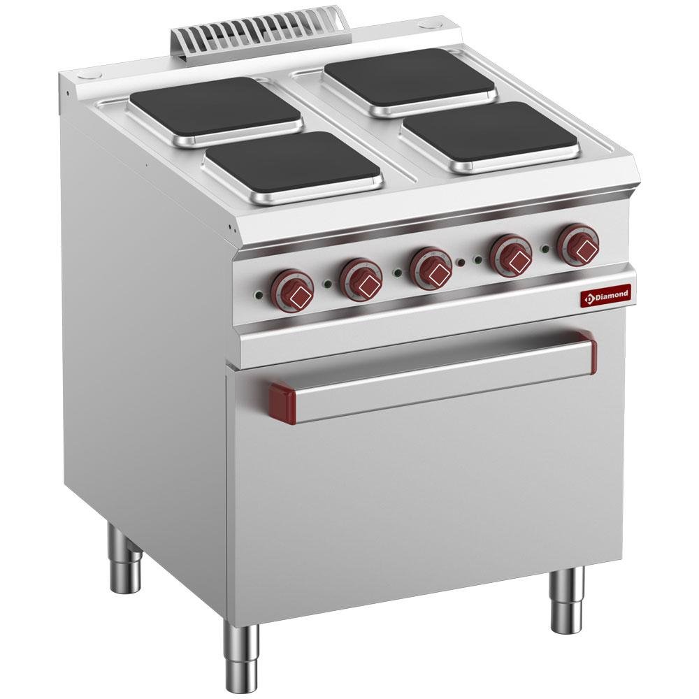 E7/4PQF7-N | Fourneau 4 plaques carrées avec four électrique GN 2/1 et grill