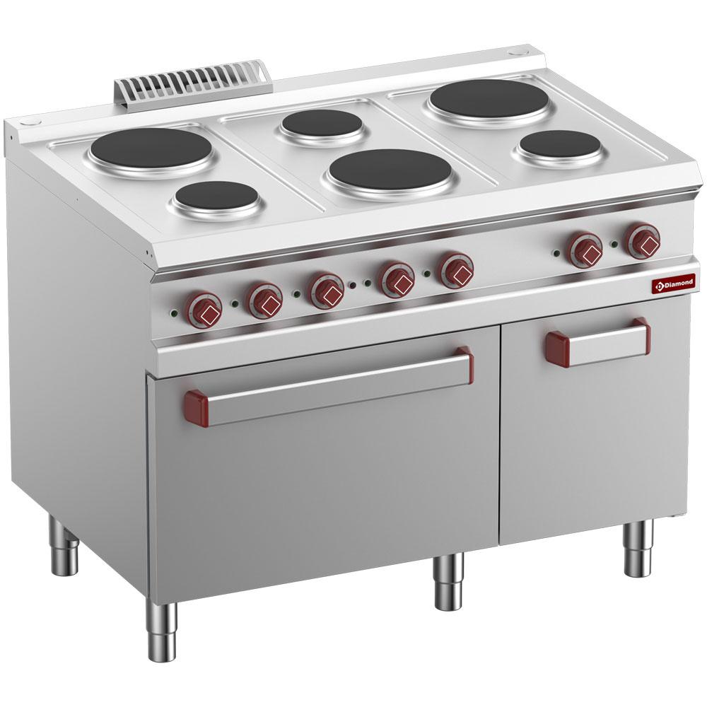 E7/6PFA11-N | Fourneau 6 plaques rondes, four GN 2/1 et grill électrique, armoire neutre GN 1/1