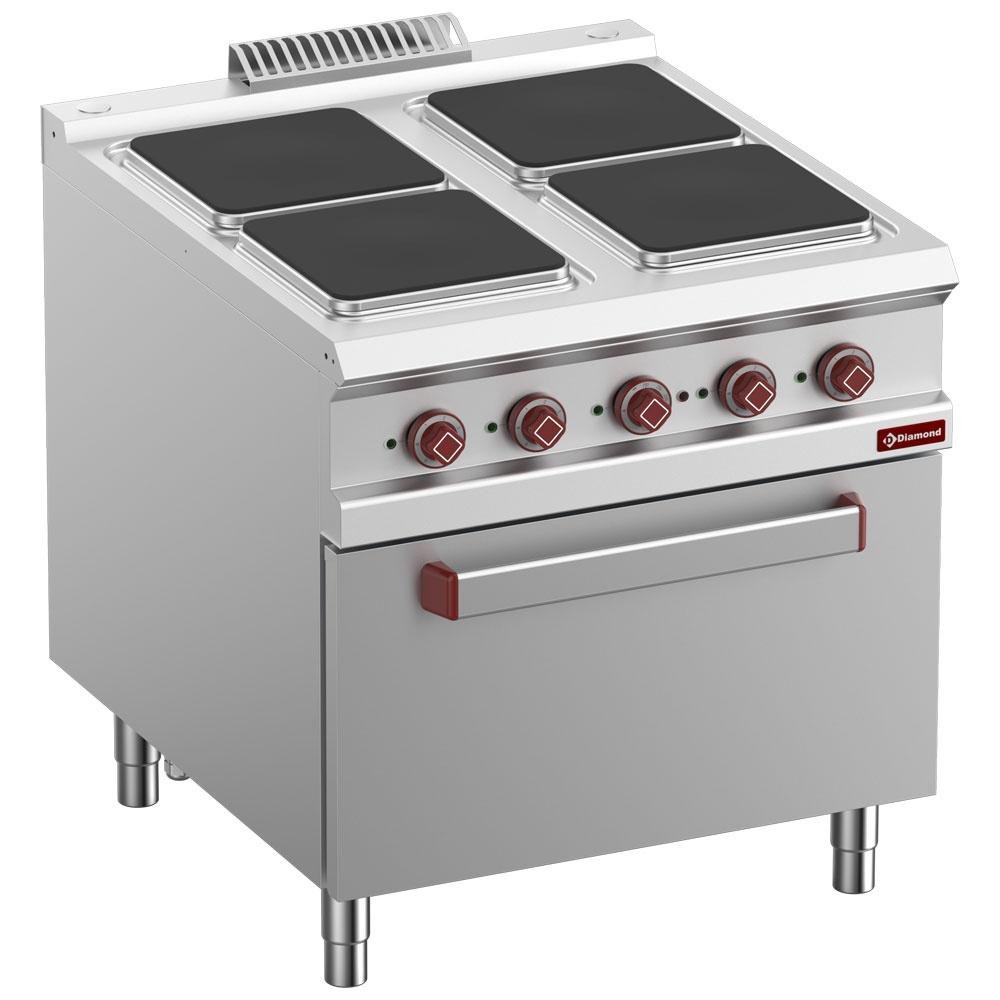 E9/4PQF8-N | Elektrisch fornuis met 4 vierkante kookplaten op elektrische GN 2/1 oven