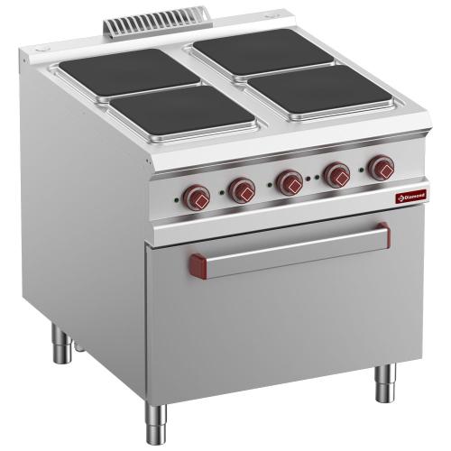 E9/4PQF8-N | Elektrisch fornuis met 4 vierkante kookplaten op elektrische GN 2/1 oven