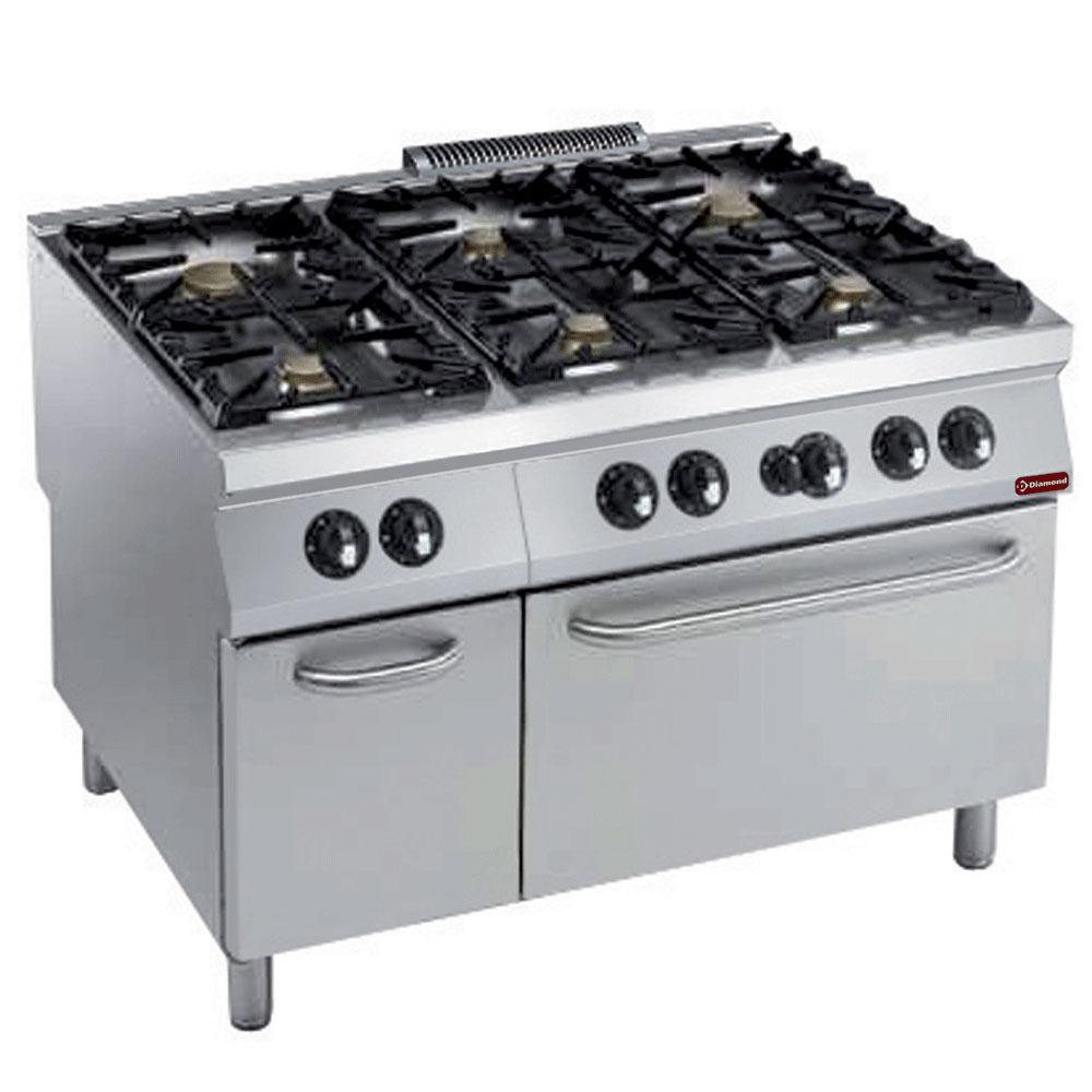 G22/6BFA12PW-N | Fourneau 6 feux gaz (Power) +  four gaz GN 2/1, armoire neutre