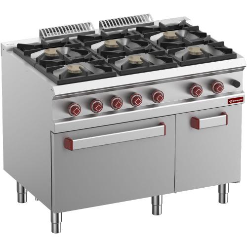 G7/6BFA11-N | Fourneau 6 feux vifs, four gaz GN 2/1, armoire neutre