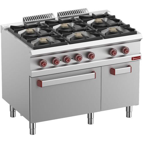 G7/6BFEVA11-N | Fourneau gaz 6 feux vifs, four élec. convection GN 1/1, armoire neutre