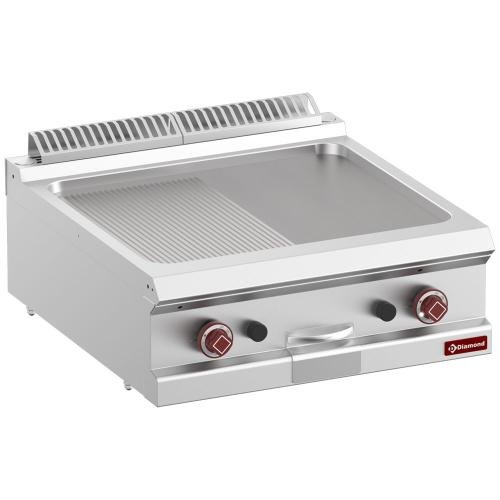 G7/PM7T-N | Braadplaat op gas 1/2 geribd, 1/2 vlak, module 1/1  -Top-