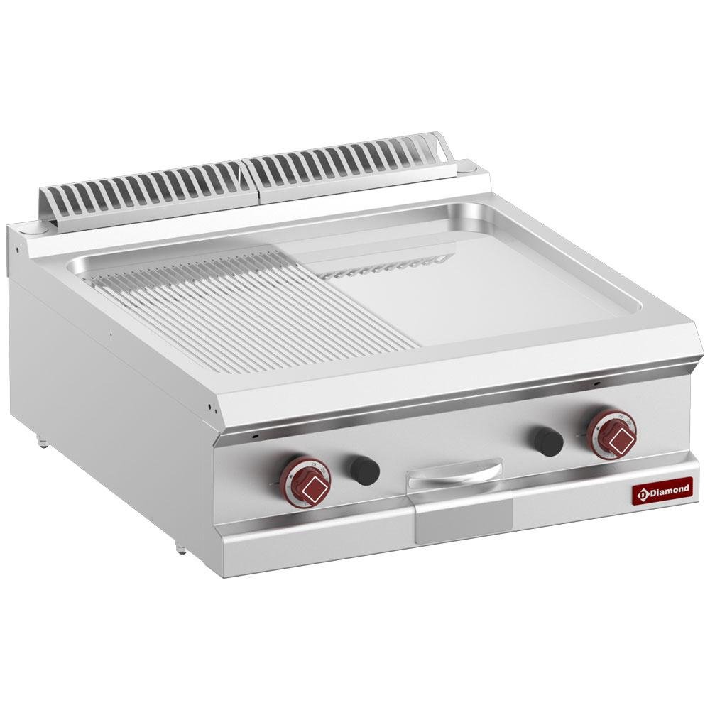 G7/PMCD7T-N | Braadplaat op gas, 1/2 ger. 1/2 vlak, hard verchroomde , mod. 1/1  -Top-