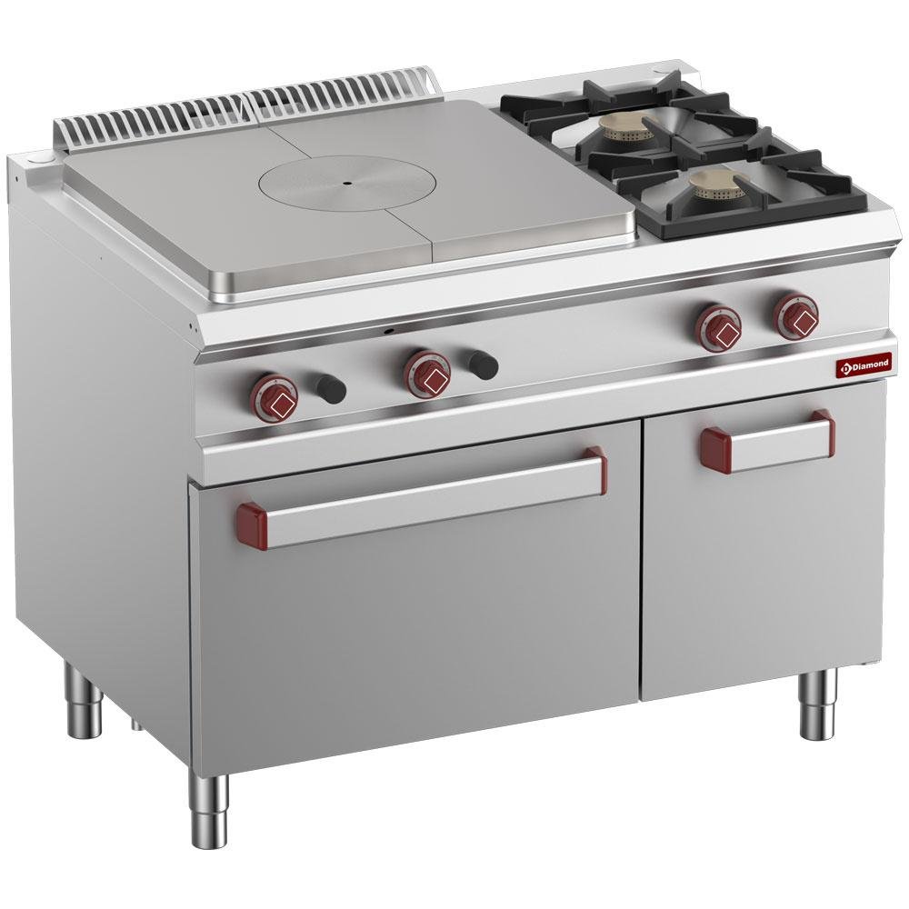 G7/T2BFA11-N | Fourneau taque coup de feu, 2 feux gaz, four GN 2/1, armoire GN1/1