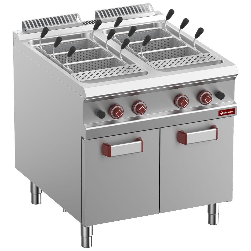 G9/CPA8-N | Cuiseur à pâtes gaz, 2 cuves 40 lit. sur meuble fermé (s/paniers)