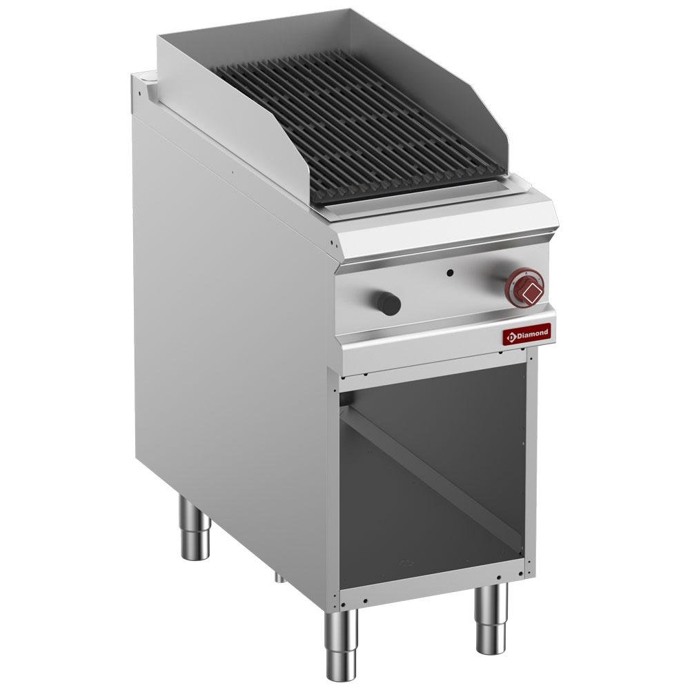 G9/GPLA4-ZN | Gaslavasteengrill, 1/2 module , 2-zijdig gietijzeren rooster, open kast