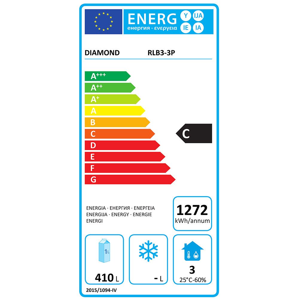 RLB3-3P | Refroidisseur de bouteilles 3 portes, 500 litres, pieds réglables