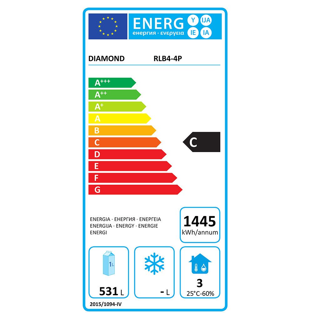 RLB4-4P | Refroidisseur de bouteilles 4 portes, 620 litres, pieds réglables