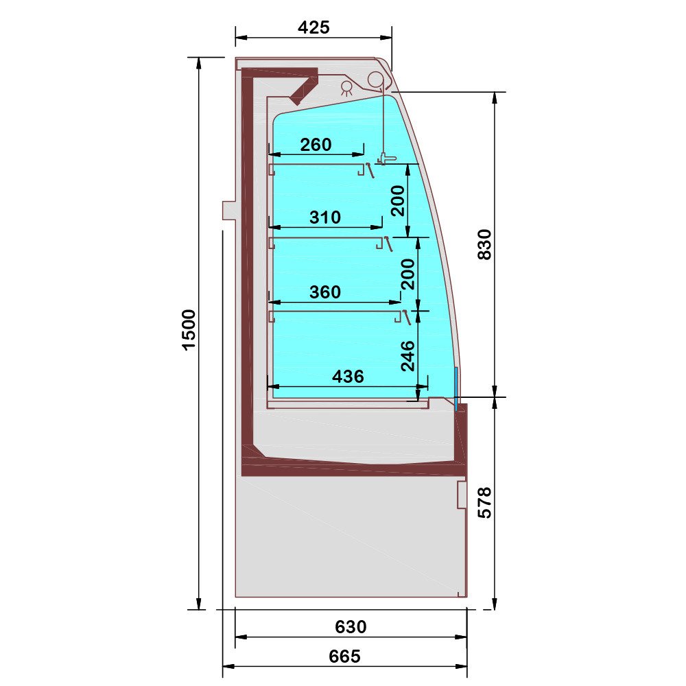 ERM20-P5 | Halfmuurkoelkast, zelfbediening, open, met gordijn - FULL BLACK