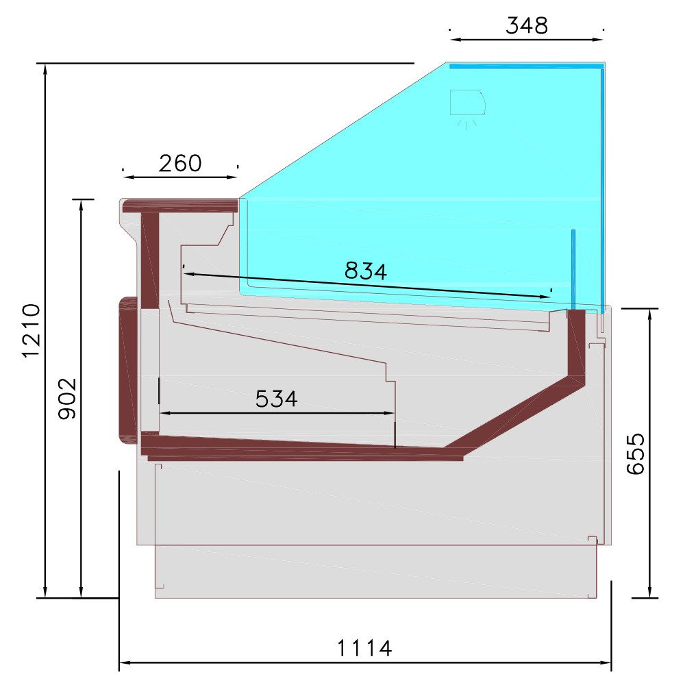 DPT13-V5 | Comptoir ventilé, avec réserve, vitre verticale 90° avec relevage à piston - FULL BLACK