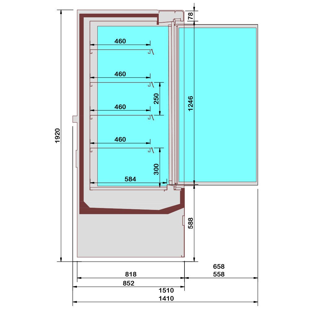 QML20-HX | Gekoeld wandmeubel, zelfbediening, klapdeuren - FULL INOX
