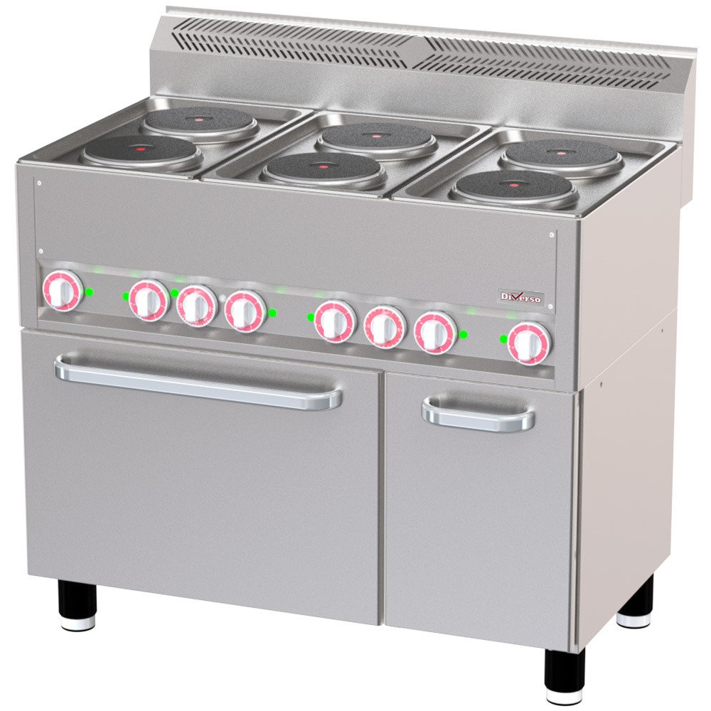 WR-E6CF-23 | Fourneau 6 plaques électriques sur four à convection GN1/1 et armoire neutre