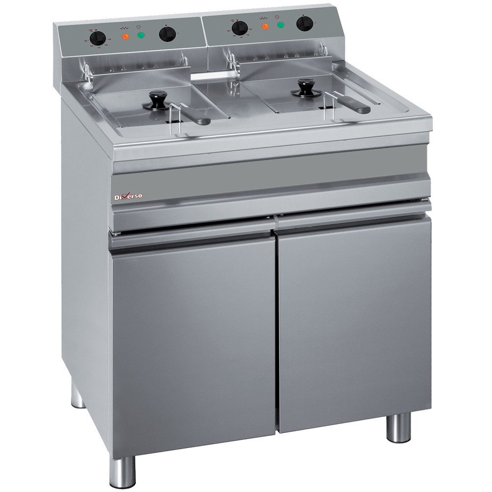 WR-EF28-E2 | Friteuse électrique 2 cuves de 14 litres sur armoire