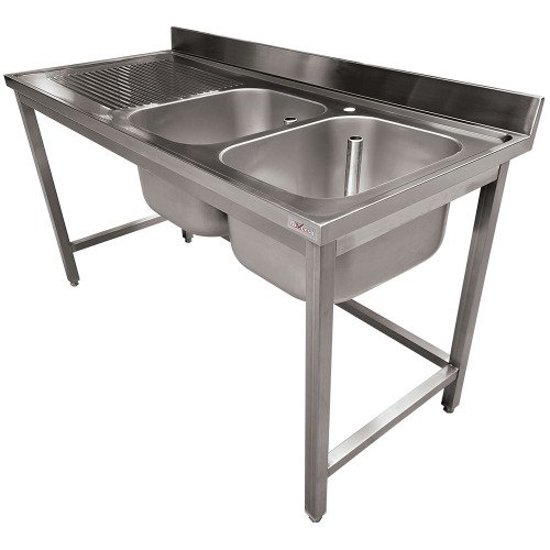 WR-C2E1-8G | Plonge inox ECO 2 cuves égouttoir gauche, sans tablette inférieure