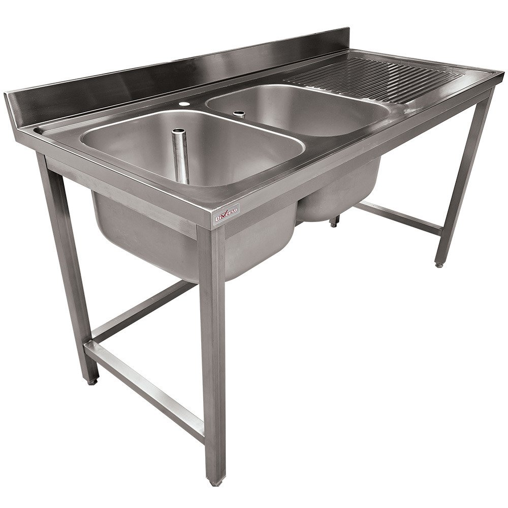 WR-E1C2-6D | Plonge inox ECO 2 cuves égouttoir droite, sans tablette inférieure