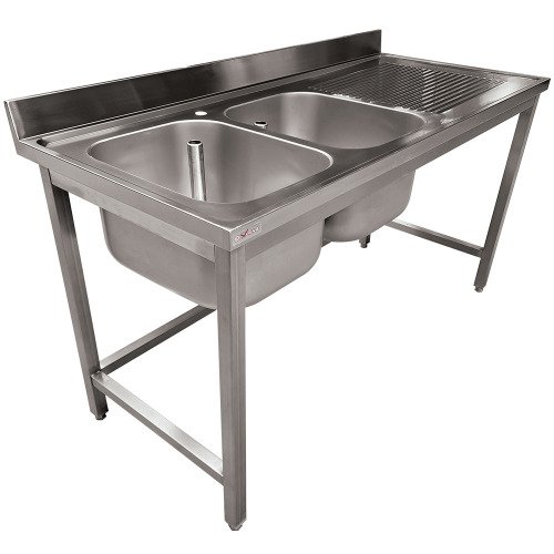 WR-E1C2-6D | Plonge inox ECO 2 cuves égouttoir droite, sans tablette inférieure