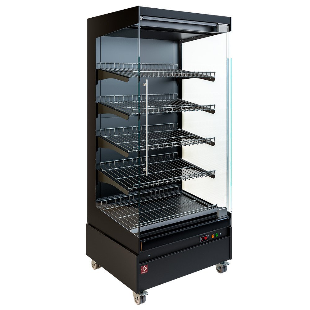 HAS08-G5 | Vitrine chauffante,  libre-service, avec porte vitrée, sur roues - FULL BLACK