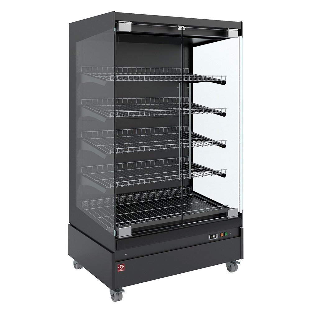 HAS10-G5 | Vitrine chauffante,  libre-service, avec porte vitrée, sur roues - FULL BLACK
