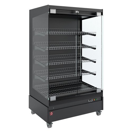 HAS10-G5 | Warmte vitrine, zelfbediening, met glazen deur, op wielen - FULL BLACK