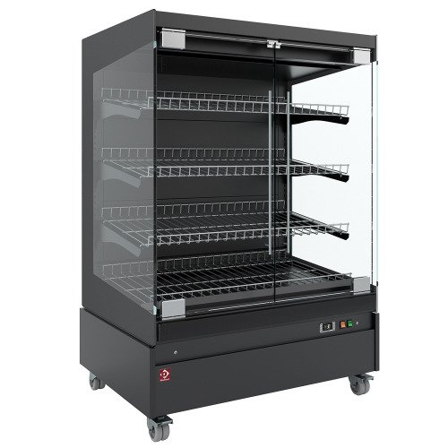 HAS10-P5 | Warmte vitrine, zelfbediening, met glazen deur, op wielen - FULL BLACK