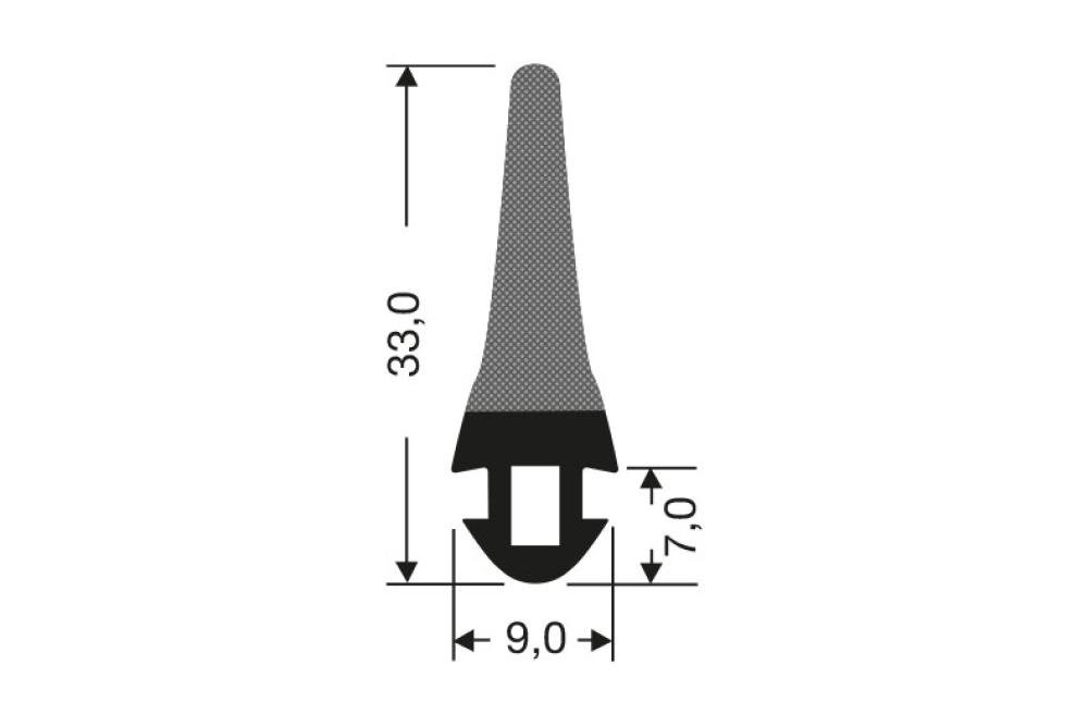JCR-0170-050 | JOINT EN CAOUTCH. A CLIPSER 3X34MM POUR PORTES BATTANTES