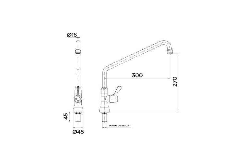LKF-1314-000 | ROBINET EAU FROIDE MONOTROU QUART DE TOUR - MONTAGE SR TABLE 300MM
