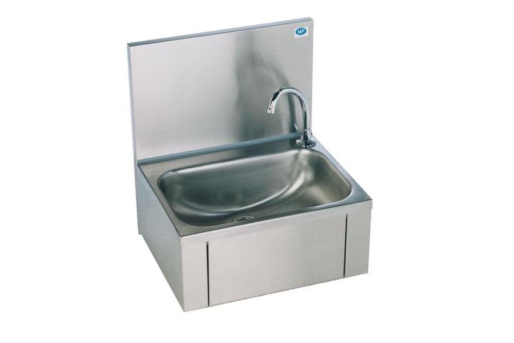LHH-1010-000 | RVS HANDWASBAKJE MET RECHTH. SPOELBAKJE 380X460MM - LMASW - MET RUGWAND