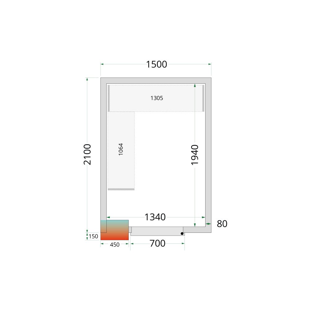 CR 150x210x220 Panneaux de chambre froide 80 mm