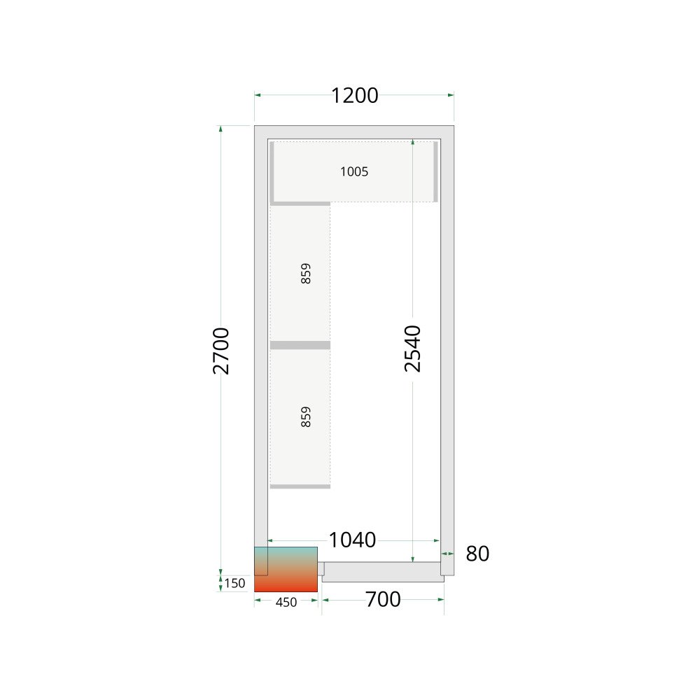 CR 120x270x212 NF Panneaux de chambre froide 80 mm - sans plancher