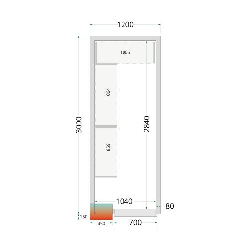 CR 120x300x212 NF Koelcelpanelen 80 mm - zonder vloer