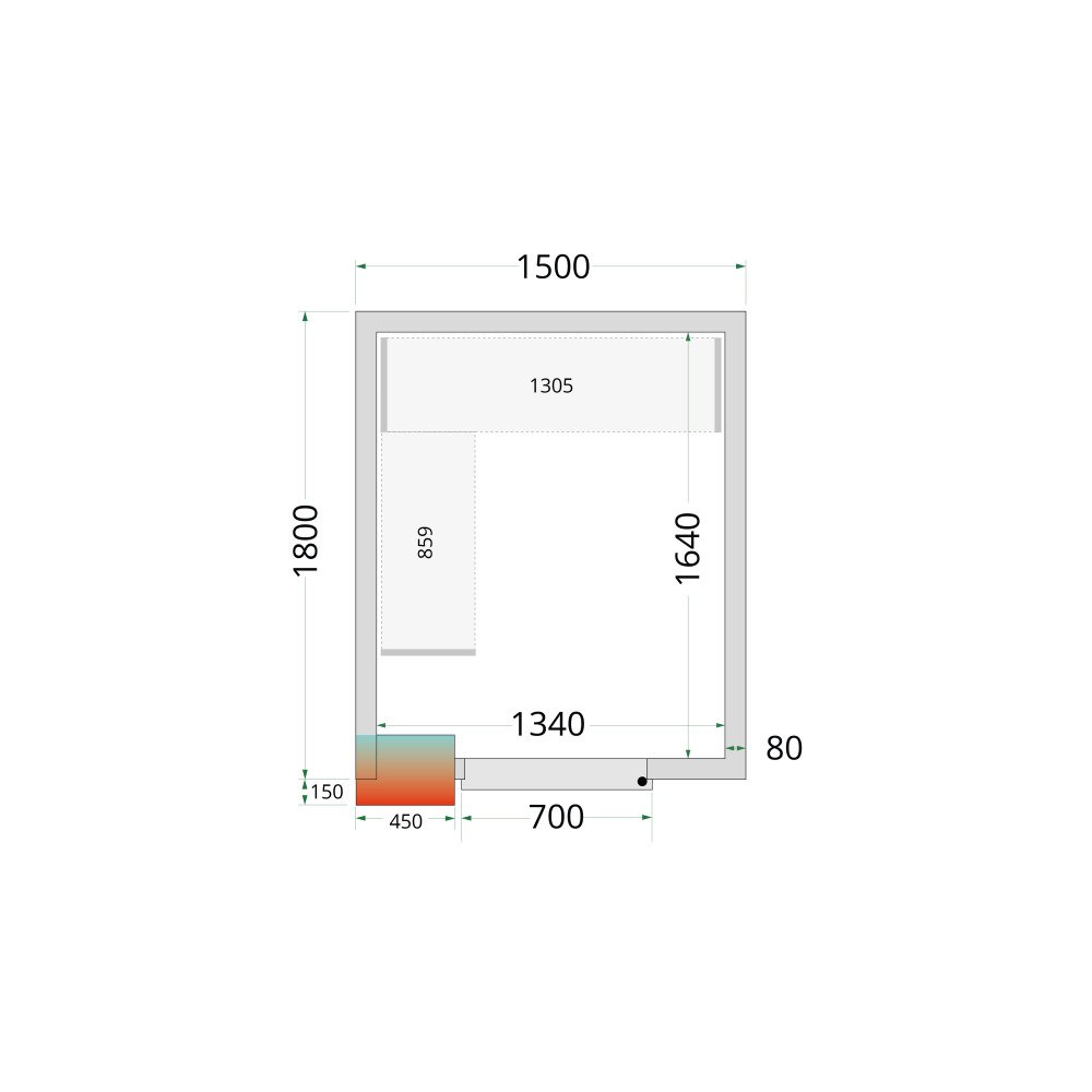 CR 150x180x212 NF Koelcelpanelen 80 mm - zonder vloer