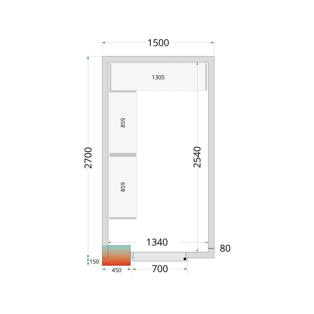 CR 150x270x212 NF Koelcelpanelen 80 mm - zonder vloer