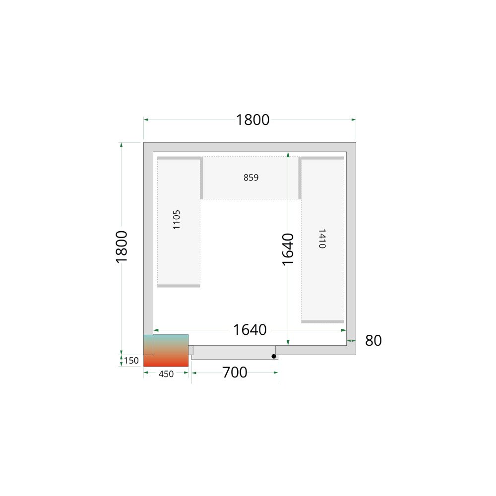 CR 180x180x212 NF Koelcelpanelen 80 mm - zonder vloer