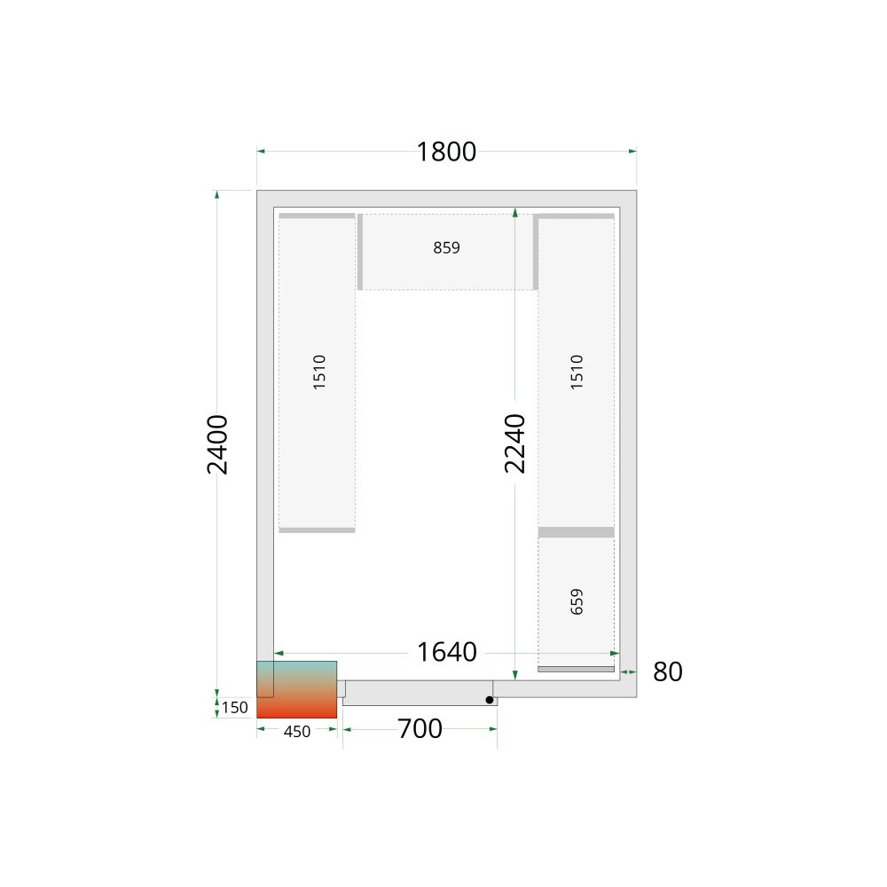 CR 180x240x220 Panneaux de chambre froide 80 mm