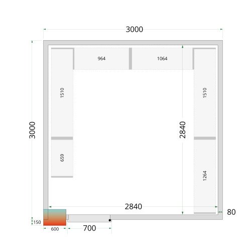 CR 300x300x212 NF Panneaux de chambre froide 80 mm - sans plancher
